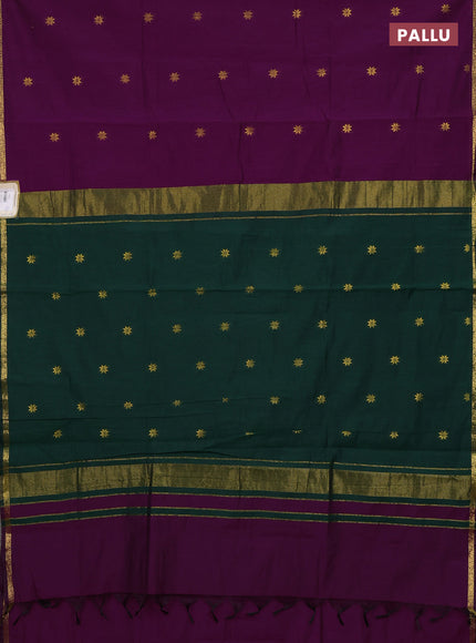 Semi maheswari cotton saree purple and green with zari woven buttas and small zari woven border