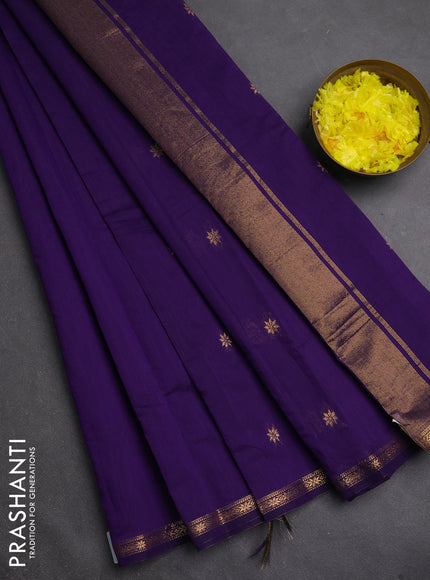 Semi maheswari cotton saree violet with zari woven buttas and small zari woven border