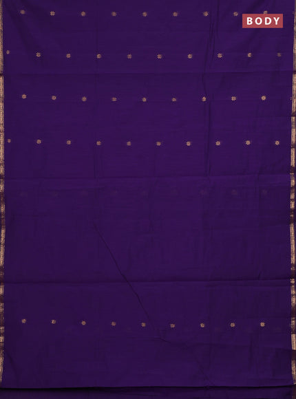 Semi maheswari cotton saree violet with zari woven buttas and small zari woven border