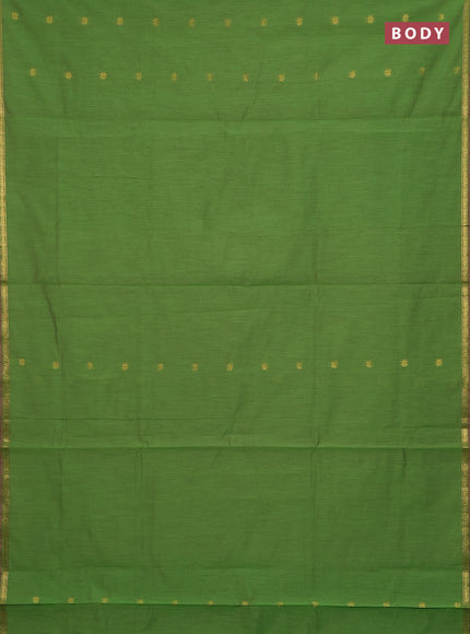 Semi maheswari cotton saree light green and light pink shade with zari woven buttas and small zari woven border