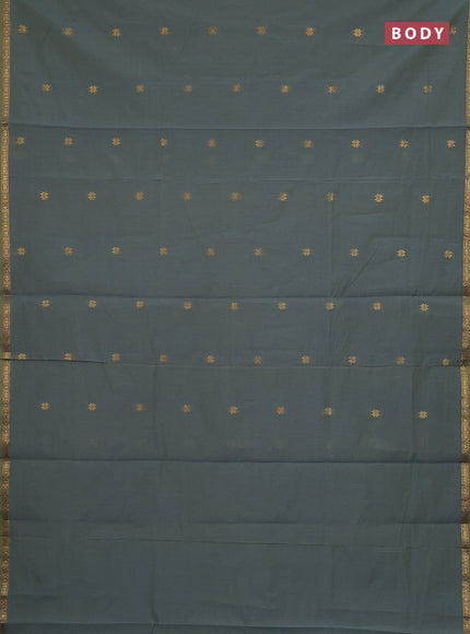 Semi maheswari cotton saree greyish blue and teal blue with zari woven buttas and small zari woven border
