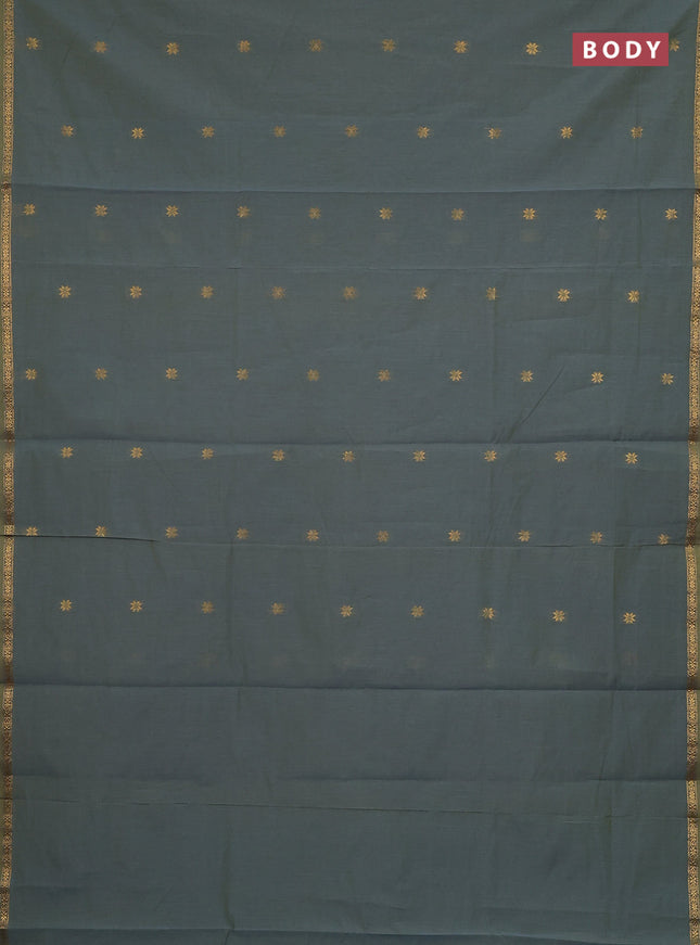 Semi maheswari cotton saree greyish blue and teal blue with zari woven buttas and small zari woven border