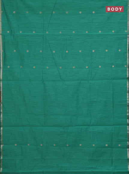 Semi maheswari cotton saree green and maroon with zari woven buttas and small zari woven border