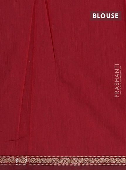 Semi maheswari cotton saree green and maroon with zari woven buttas and small zari woven border