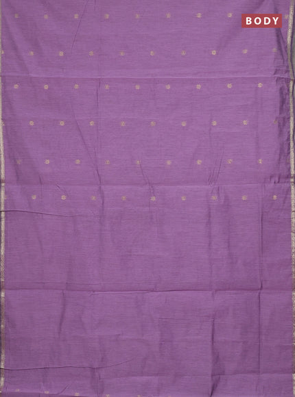 Semi maheswari cotton saree pastel purple and bottle green with zari woven buttas and small zari woven border