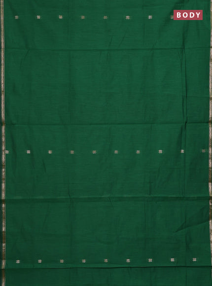 Semi maheswari cotton saree green and maroon with zari woven buttas and small zari woven border