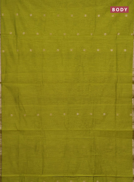 Semi maheswari cotton saree lime green and maroon with zari woven buttas and small zari woven border