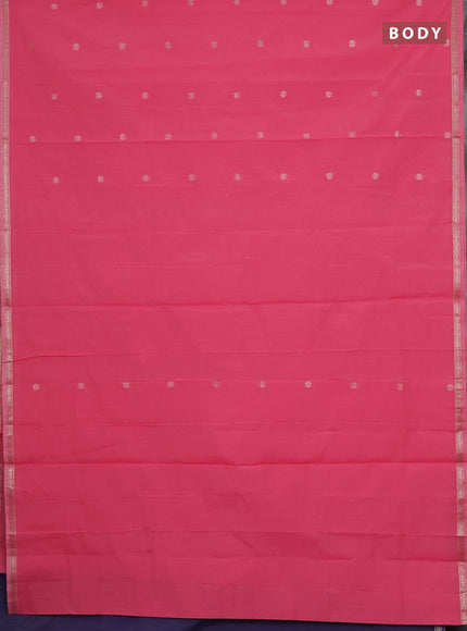 Semi maheswari cotton saree pink shade and blue with zari woven buttas and small zari woven border