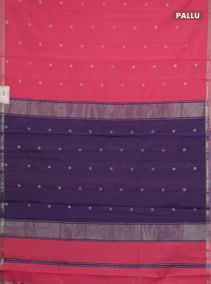 Semi maheswari cotton saree pink shade and blue with zari woven buttas and small zari woven border