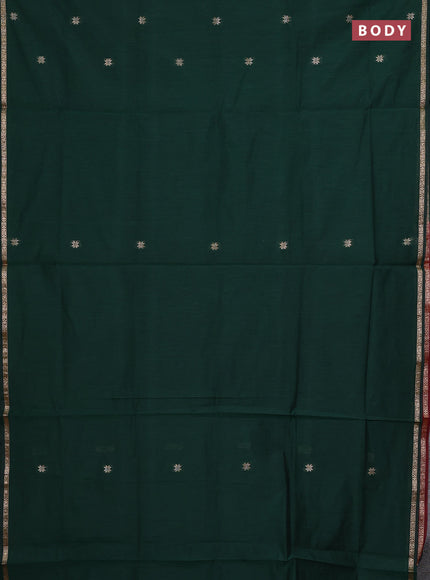 Semi maheswari cotton saree bottle green and maroon with zari woven buttas and small zari woven border