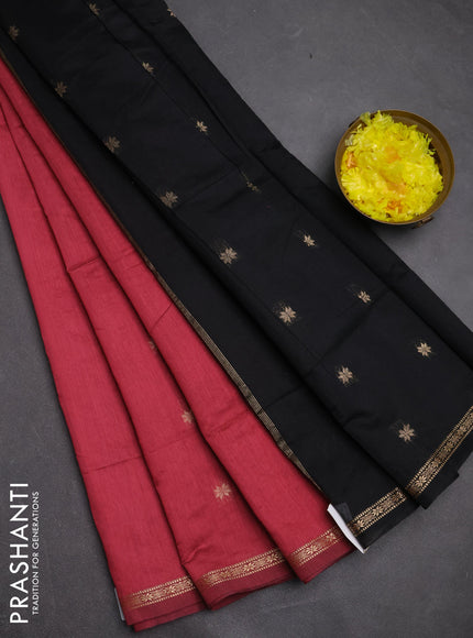 Semi maheswari cotton saree pink shade and black with zari woven buttas and small zari woven border