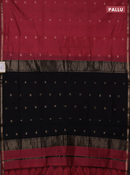 Semi maheswari cotton saree pink shade and black with zari woven buttas and small zari woven border