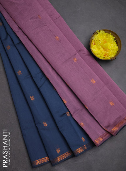Semi maheswari cotton saree grey shade and mauve pink with copper zari woven buttas and small copper zari woven border