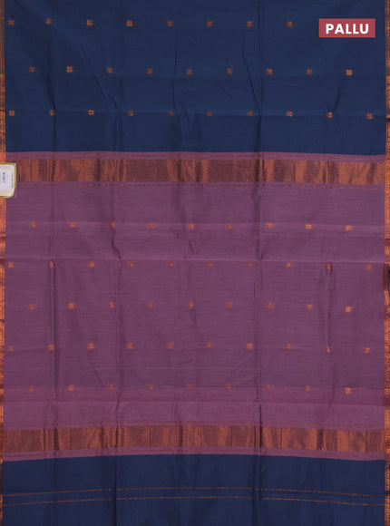 Semi maheswari cotton saree grey shade and mauve pink with copper zari woven buttas and small copper zari woven border