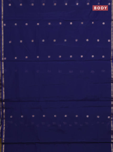 Semi maheswari cotton saree navy blue and mehendi green with copper zari woven buttas and small zari woven border