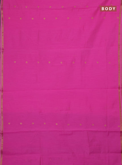Semi maheswari cotton saree pink and green with zari woven buttas and small zari woven border