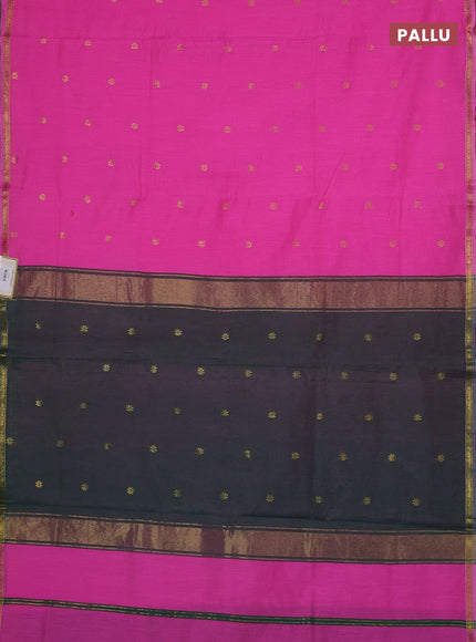 Semi maheswari cotton saree pink and green with zari woven buttas and small zari woven border