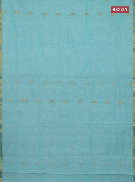 Semi maheswari cotton saree teal green and green with zari woven buttas and small zari woven border