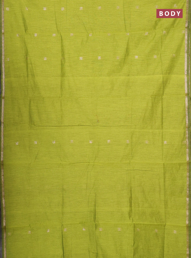 Semi maheswari cotton saree light green and maroon with zari woven buttas and small zari woven border
