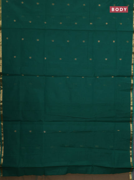 Semi maheswari cotton saree green and mustard shade with zari woven buttas and small zari woven border