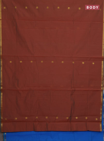 Semi maheswari cotton saree green and cs blue with zari woven buttas and small zari woven border