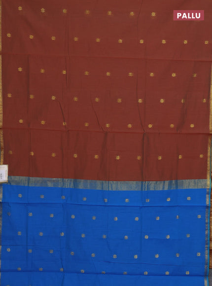 Semi maheswari cotton saree green and cs blue with zari woven buttas and small zari woven border