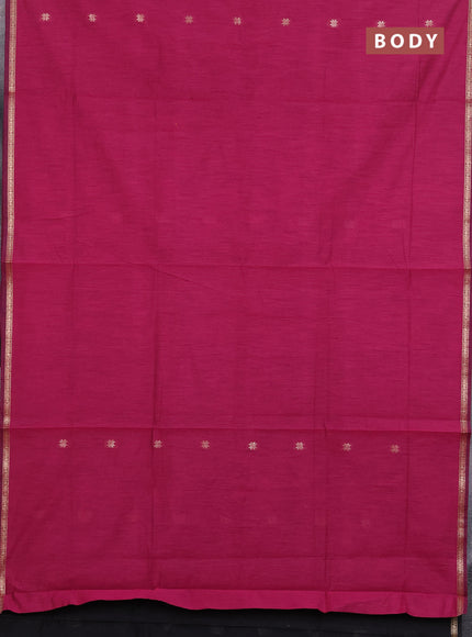 Semi maheswari cotton saree magenta pink and black with zari woven buttas and small zari woven border