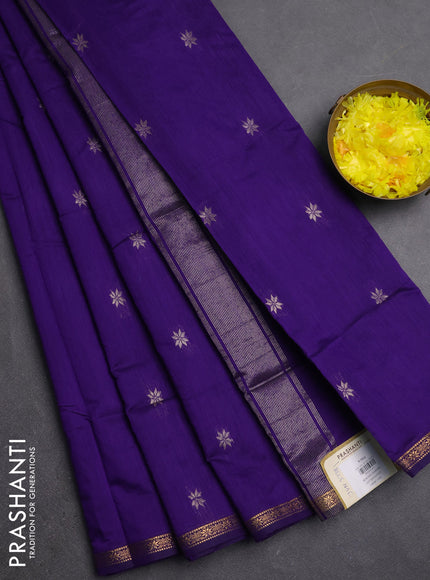 Semi maheswari cotton saree violet with zari woven buttas and small zari woven border