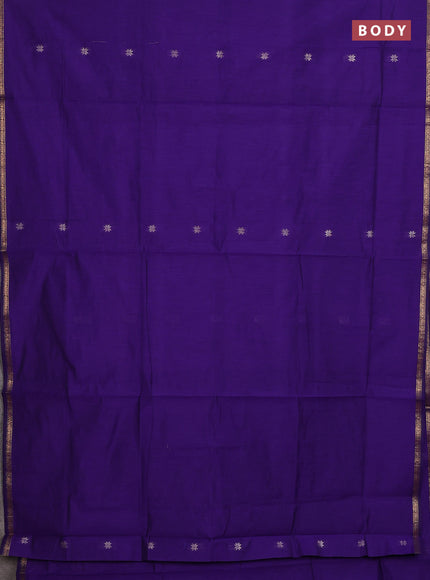Semi maheswari cotton saree violet with zari woven buttas and small zari woven border