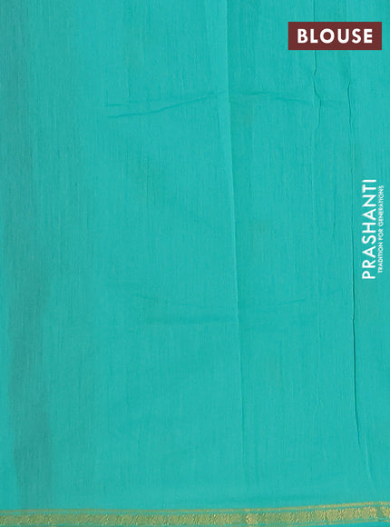 Semi maheswari cotton saree rustic orange and teal green with zari woven buttas and small zari woven border