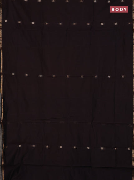 Semi maheswari cotton saree dark coffee brown and mustard yellow with zari woven buttas and small zari woven border