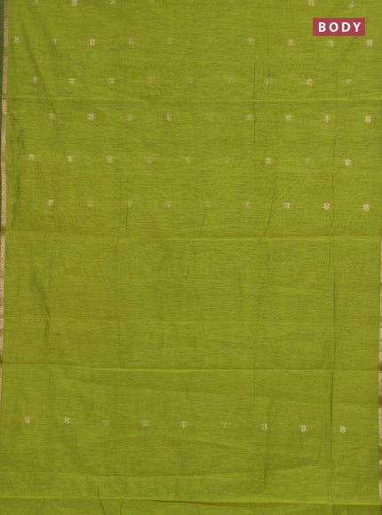 Semi maheswari cotton saree lime green and purple with zari woven buttas and small zari woven border