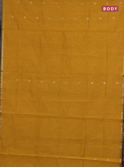 Semi maheswari cotton saree mustard yellow and navy blue with zari woven buttas and small zari woven border