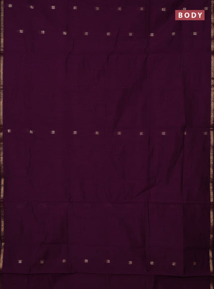 Semi maheswari cotton saree deep purple and mustard yellow with zari woven buttas and small zari woven border