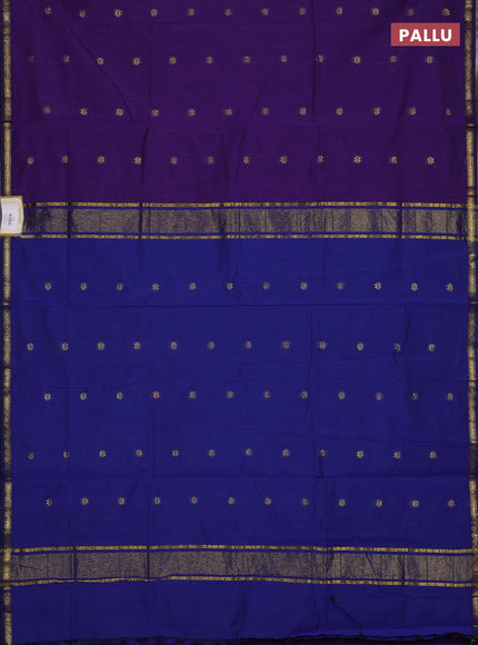 Semi maheswari cotton saree violet and blue with zari woven buttas and small zari woven border