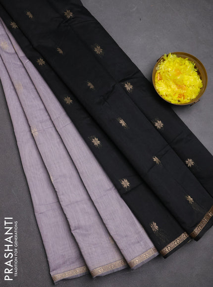 Semi maheswari cotton saree grey shade and black with zari woven buttas and small zari woven border