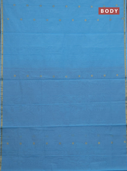 Semi maheswari cotton saree teal blue and maroon with zari woven buttas and small zari woven border