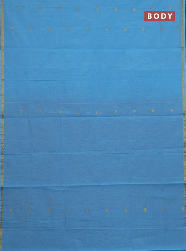 Semi maheswari cotton saree teal blue and maroon with zari woven buttas and small zari woven border