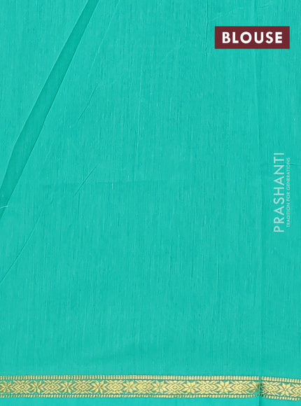 Semi maheswari cotton saree maroon and teal green with zari woven buttas and small zari woven border