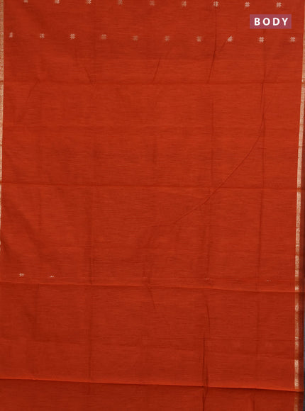 Semi maheswari cotton saree orange and black with zari woven buttas and small zari woven border