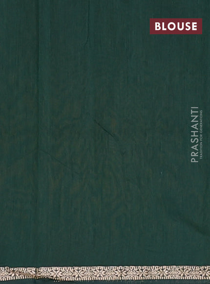 Semi maheswari cotton saree mustard yellow and bottle green with zari woven buttas and small zari woven border