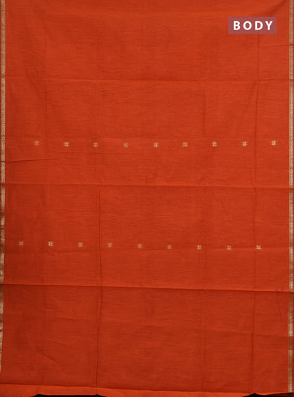 Semi maheswari cotton saree orange and violet with zari woven buttas and small zari woven border