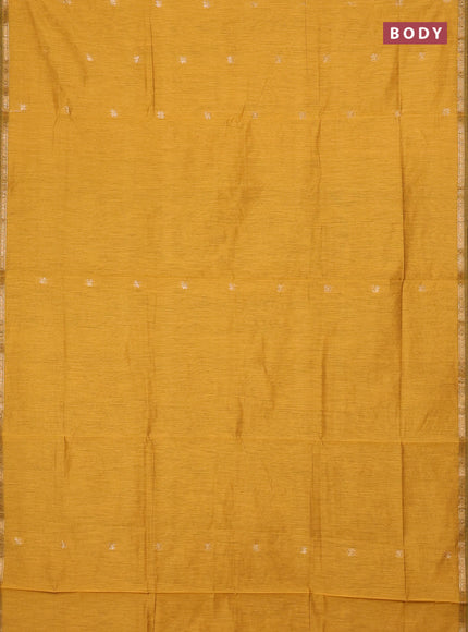 Semi maheswari cotton saree mustard yellow and black with zari woven buttas and small zari woven border
