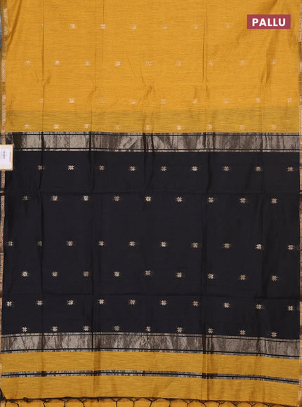 Semi maheswari cotton saree mustard yellow and black with zari woven buttas and small zari woven border