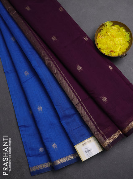 Semi maheswari cotton saree blue and purple with silver zari woven buttas and small zari woven border
