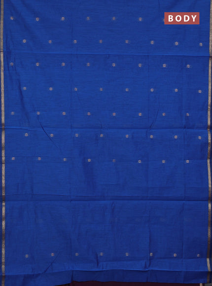 Semi maheswari cotton saree blue and purple with silver zari woven buttas and small zari woven border