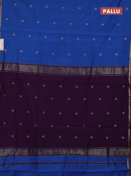 Semi maheswari cotton saree blue and purple with silver zari woven buttas and small zari woven border