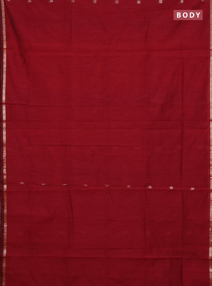Semi maheswari cotton saree maroon and black with zari woven buttas and small zari woven border