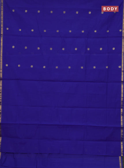 Semi maheswari cotton saree blue and cs blue with zari woven buttas and small zari woven border