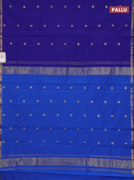 Semi maheswari cotton saree blue and cs blue with zari woven buttas and small zari woven border